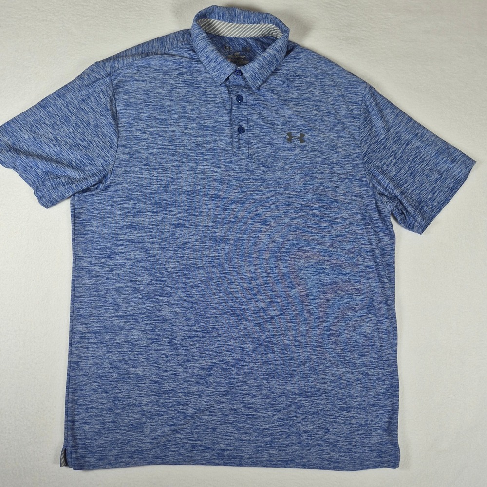 Under Armour Mens HeatGear Polo Shirt Blue Heather Space Dye Loose Fit Large